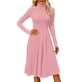 thumbnail image 2 of Women's Casual Fashion High Neck Long Sleeve Solid Color Midi Dress, Fall and Winter Comfortable Dress for Casual Outings, Soft and Breathable Fabric,Pink,L, 2 of 7
