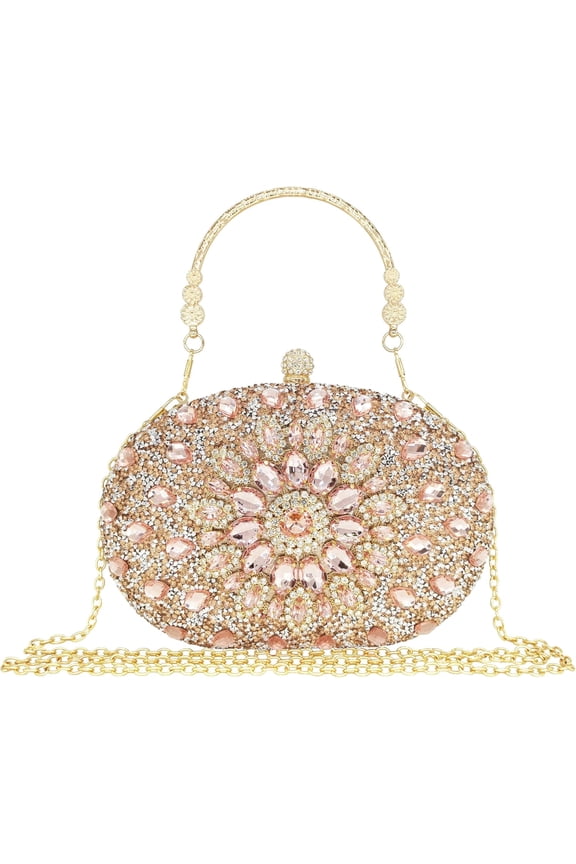 Rhinestone Clutch Purses for Women Evening Wedding Formal - Round Pearl Clasp Handbag - Crystal Diamond Bag