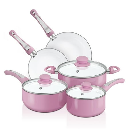 

FGY 8 Piece Pots Pans Nonstick Ceramic Coating Cookware Set with Induction Bottom (Pink)