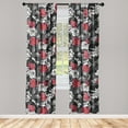 thumbnail image 3 of Ambesonne Japanese Curtains, Oriental Floral Stripes, Pair of 28"x84", Raspberry and Charcoal Grey, 3 of 5