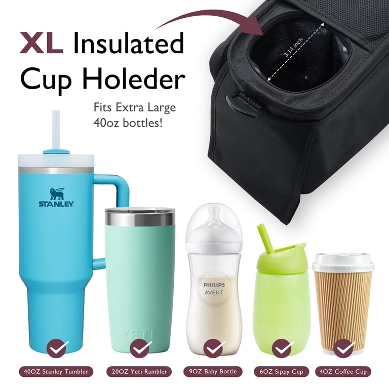 Momcozy Universele kinderwagen organizer, 2 geïsoleerde bekerhouder, afneembaar vak met rits, verstelbare schouderriem, grote capaciteit voor babybenodigdheden, compact ontwerp past op elke