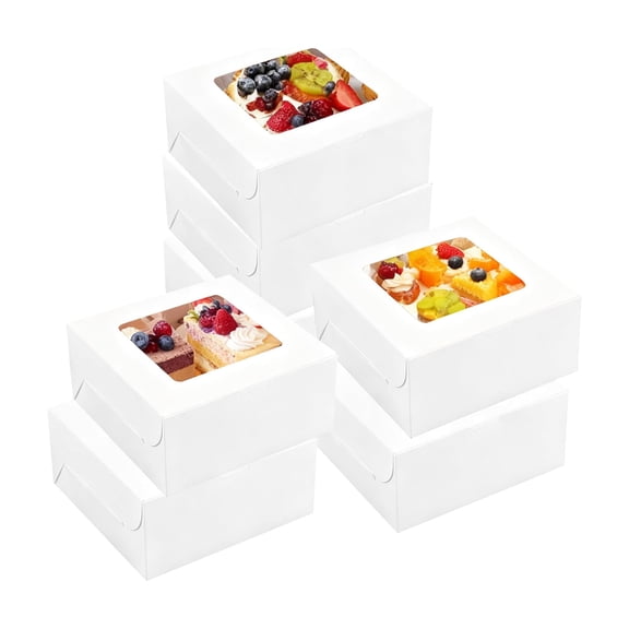 20-Pack 6x6x3 Inch White Bakery Boxes with Window, Top-Opening Pastry Boxes for Cakes, Donuts, Cupcakes, Muffins & Desserts