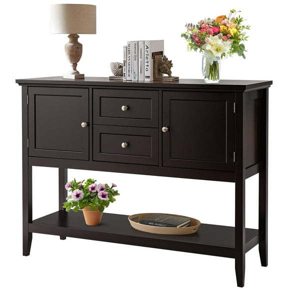 Giantex Buffet Sideboard, Wood Console Table w/2 Drawers and 2 Storage Cabinets, Ideal for Living Room Kitchen Dining Room Hallway, Brown