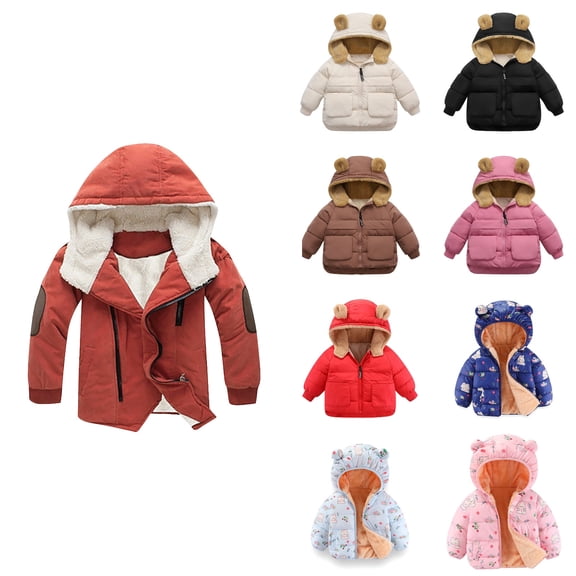 Antinious Kids Winter Coat Jackets for Kids Solid Color Thick Fleece Lined Outerwear for Boys and Girls 12 Months-6 Years Long Sleeve Hooded Windproof Jacket
