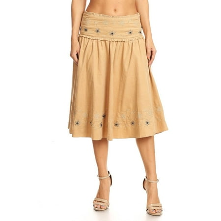 Women's Floral Embroidered Corduroy A-line Skirt