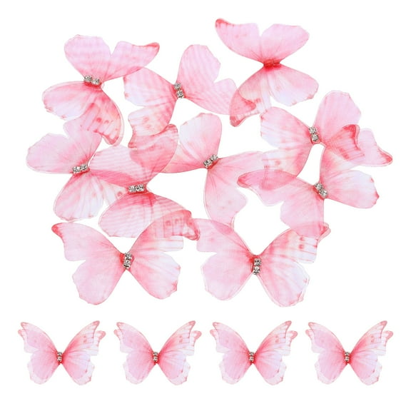 20Pack Sheer Mesh Butterfly Appliques, 50mm Butterflies Patch, Deep Pink