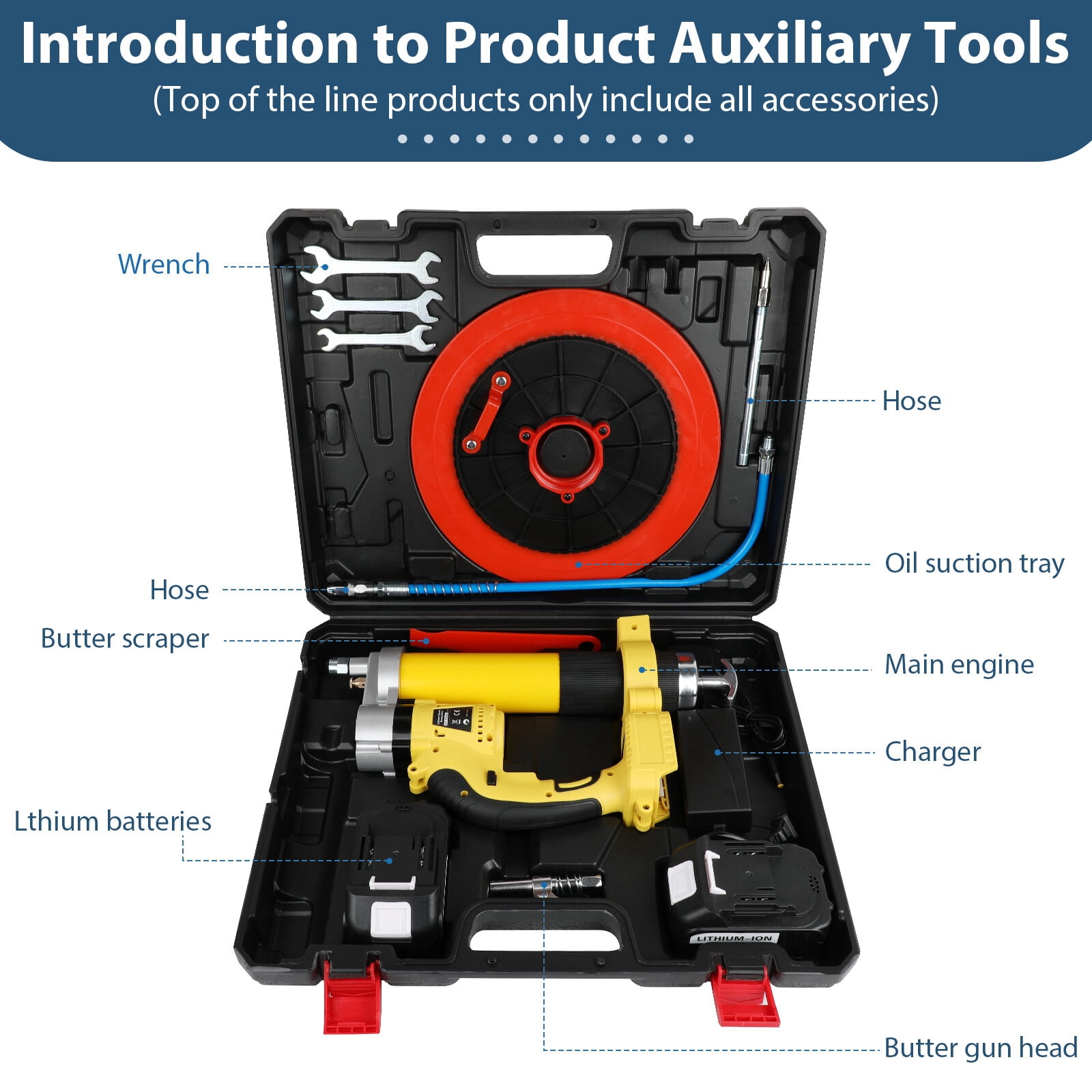 Electric Grease Gun with 2x5500MAh Battery Operated Grease Gun LED Machine Kits