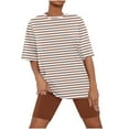 thumbnail image 2 of Censtreet Women's Striped Round Neck Summer Pajamas Set,Short-Sleeved Tops Shorts Sleepwear Set,Comfortable Summer Home Clothes, 2 of 5