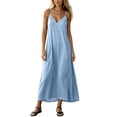thumbnail image 3 of Women's Cotton Sleeveless Dress Ihhxva Linen Maxi Summer V-Neck Slip Casual Beach Vacation Flowy A-Line Silhouette Lightweight Breathable S-2XL, 3 of 6