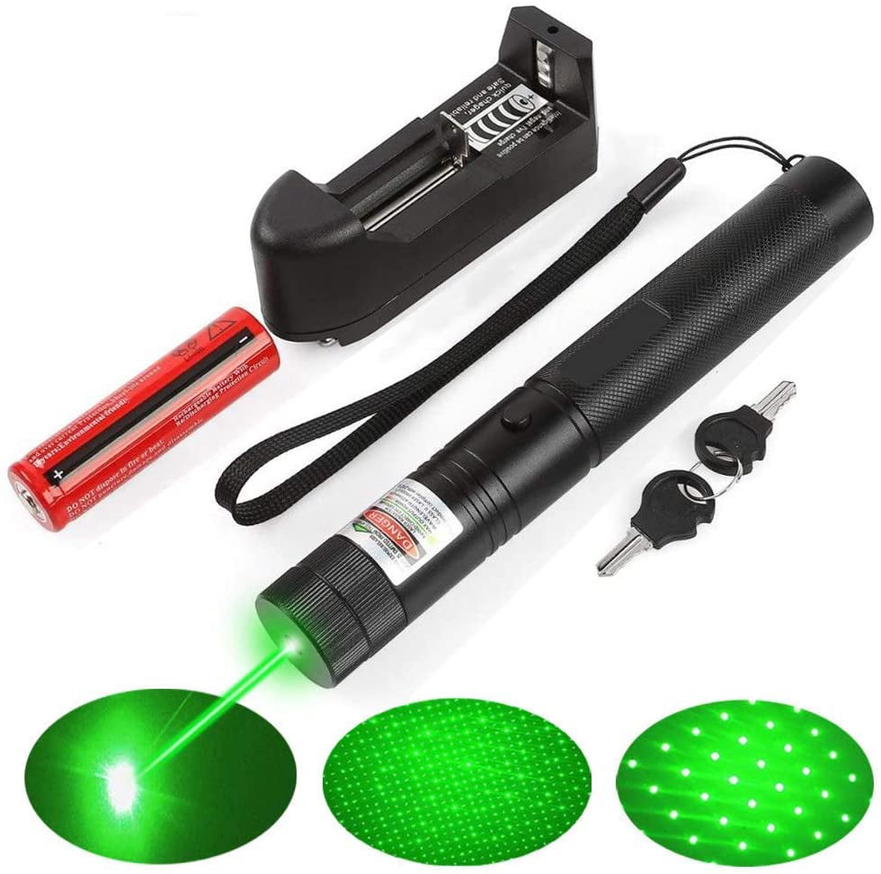 2x Green Laser Pointer Pen 1mW 532nm High Power Beam Light+Battery+Charger+Keys 