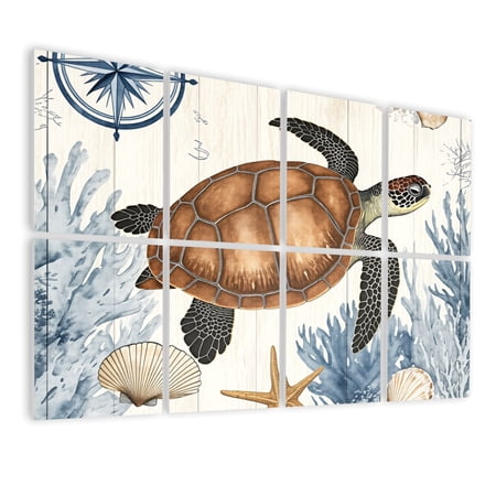 8 Pack Art Acoustic Panels Sound Absorbing Sea Turtle Coastal Ocean Life Seabed Sealife Rustic Turtle Coral Decorative Soundproof Wall Panels Self Adhesive for Nursery Bedroom 48 x32