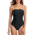 thumbnail image 3 of RELLECIGA Women's Black Bandeau Ruched One Piece Swimsuit Tummy Control Sexy Strapless One Piece Bathing Suit with Removable Straps, 3 of 8