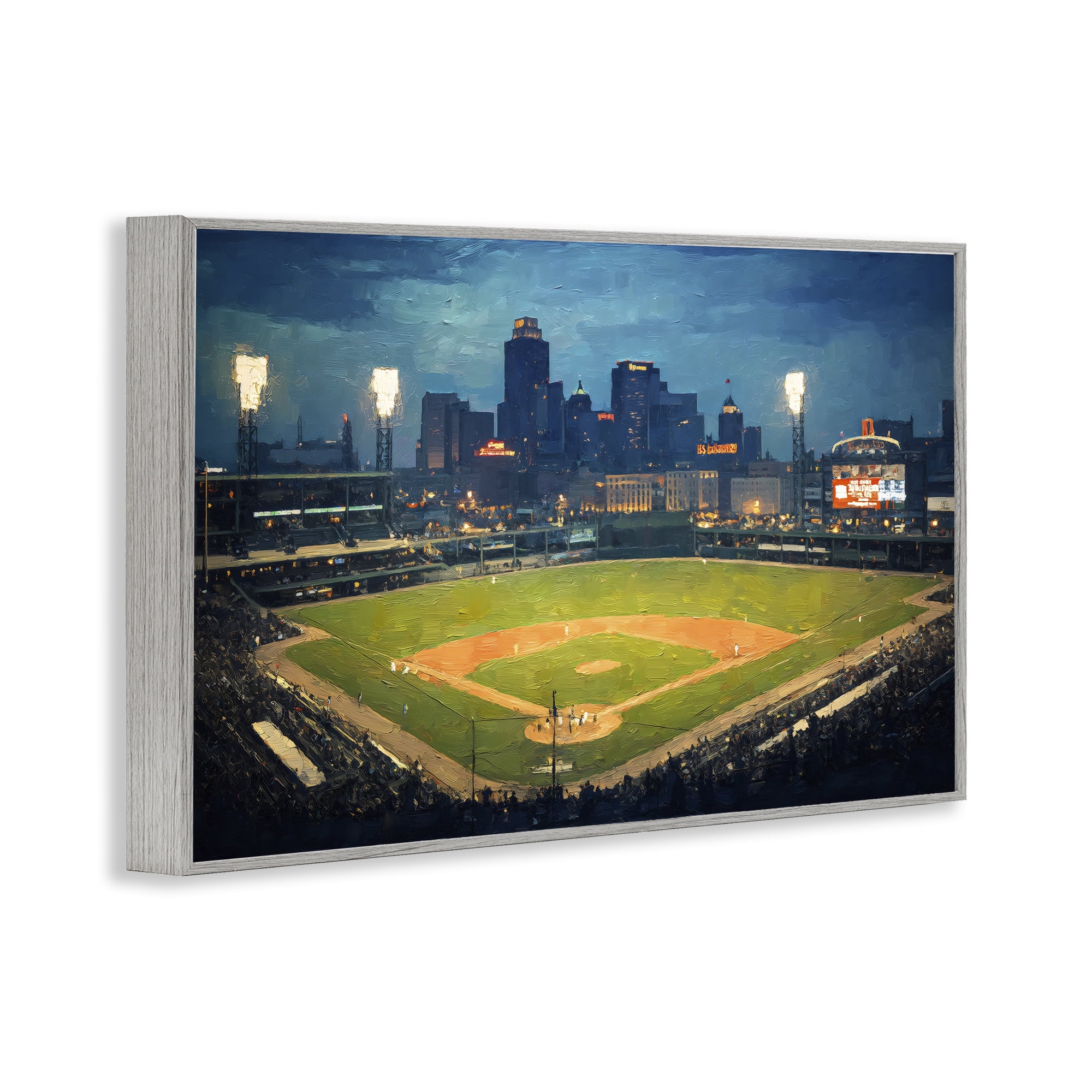 Baseball Stadium at Night Gray Framed Giclee Art, design by Arlington Prints