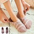 thumbnail image 4 of Xfvqtps Slipper Socks for Women Short No Show Bow Stripe Fluffy Coral Velvet Socks Simplicity Comfort Soft Cozy Warm Winter Floor Socks Hot Pink, 4 of 5