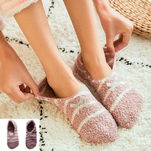 QLEICOM No Show Socks Womens,Socks for Women,Women Solid Color Slipper Socks with Fleece Lining and Non-Slip Sole Fashion for Indoor Winter Comfortable and Safe On Hard Floor Surfaces Hot Pink