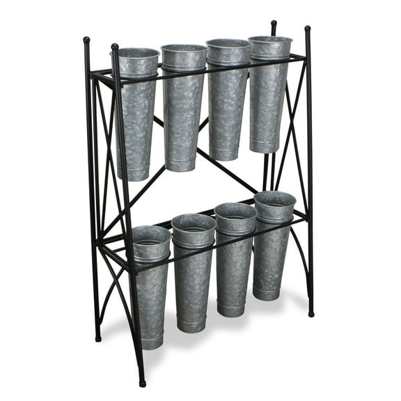 Cheungs 8 Pot Plant Stand With Galvanized Pots