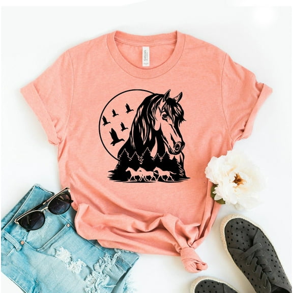 Horse T-shirt Horseback Riding Shirt Nature Gift Owner Shirts Tee Top Animal Silhouette Heart Lover Horses Equestrian