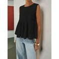 thumbnail image 3 of Womens Summer Pleated Peplum Sleeveless Blouse Tank Tops Round Neck Y2K Babydoll Blouse Shirt Black XL, 3 of 7