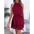 thumbnail image 4 of Halter Neck A Line Long Dress Sleeveless Ruffle Trim High Waist Slim Fit Casual Daily Wear Womens Summer Dress, 4 of 7