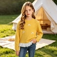 thumbnail image 2 of Abcomgle Kids Long Sleeve Shirt Girls Crewneck Fall T-Shirts for Girls Ruffle Lace Hem Ribbed Girls Tops Cute Bow Girls Blouses, 2 of 5