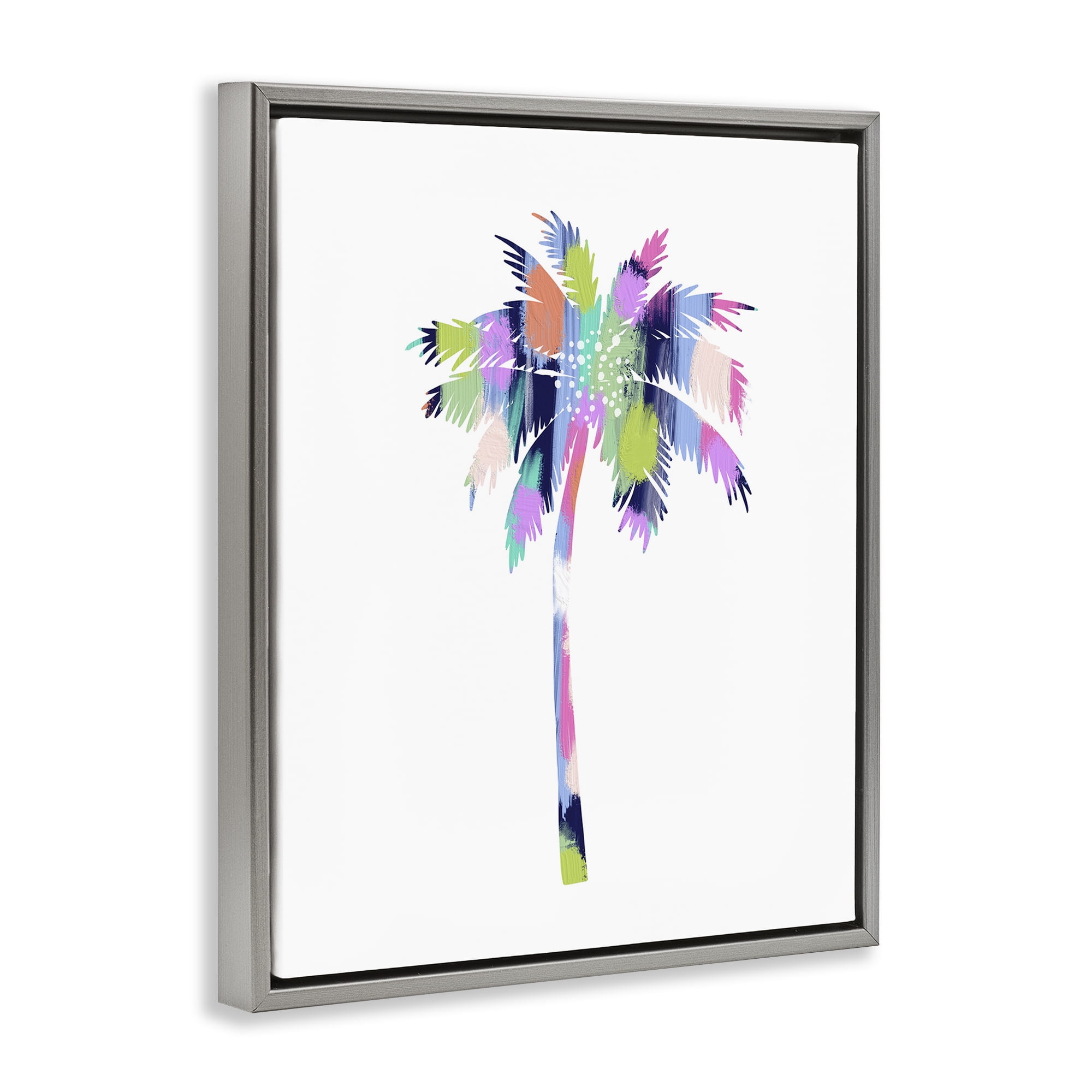 Stupell Industries Patterned Palm Tree Botanical & Floral Painting Gray Floater Framed Canvas Art Print Wall Art, 25 x 31