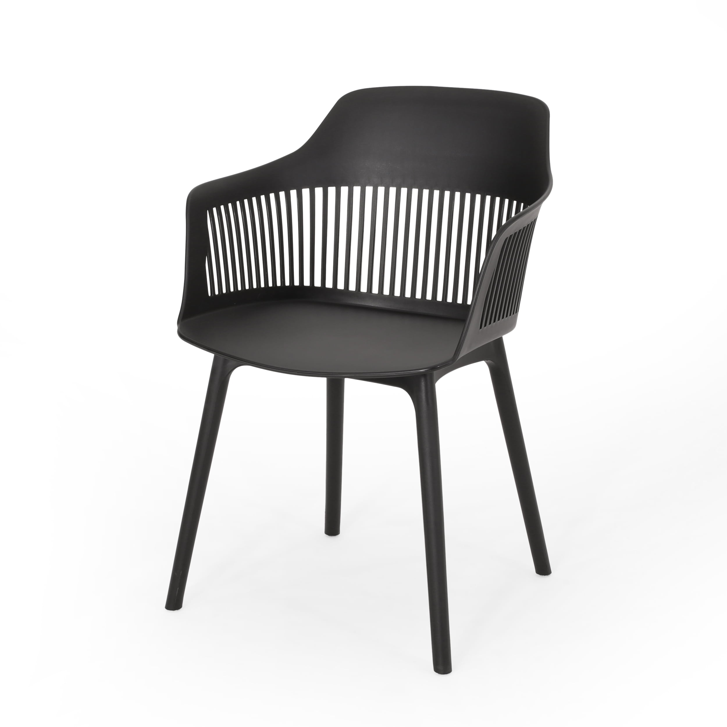 Noble House Dahlia Plastic Patio Dining Arm Chair in Black (Set of 2)