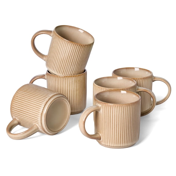 Famiware 6 Pieces Stoneware Mug Set (12oz), Cream