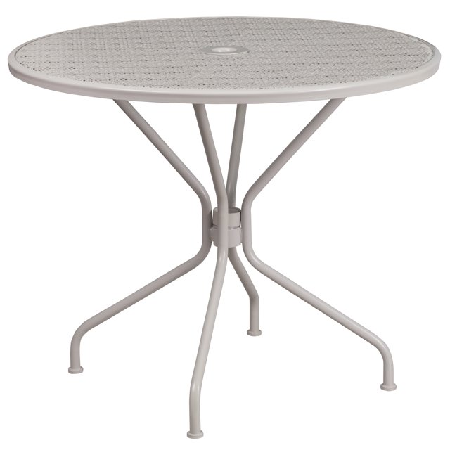 Mesa de patio redonda de acero gris claro para interiores y exteriores de grado comercial de 35.25 " Flash Furniture CO-7-SIL-GG