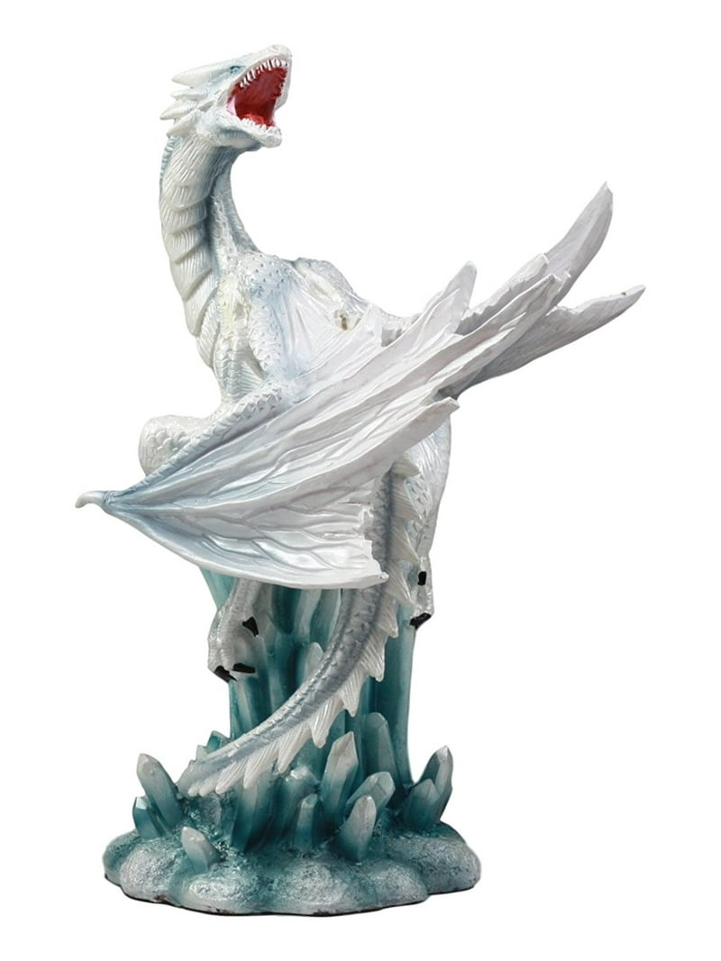 Ebros White Arctic Snow Winter Dragon On Giant Crystal Ice Rocks