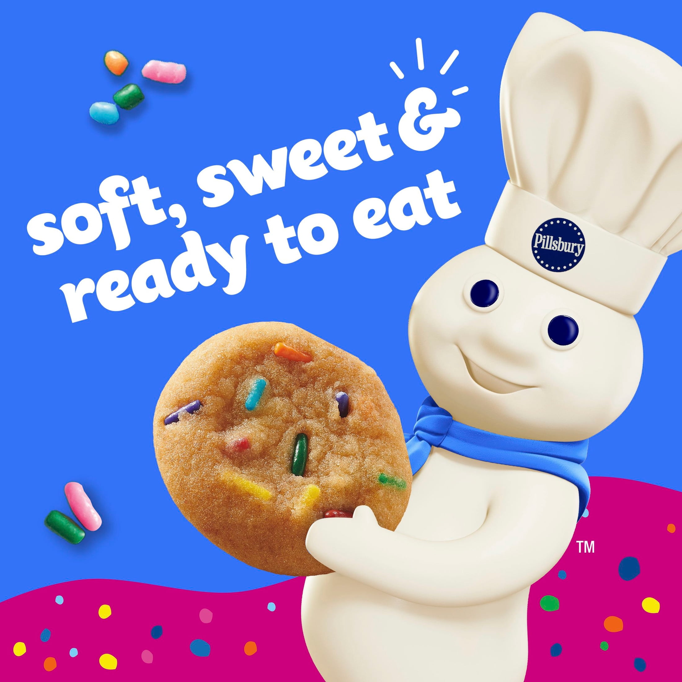 (4 pack) Pillsbury Mini Soft Baked Cookies, Funfetti, Snack Bags, 10 Count, 10 oz