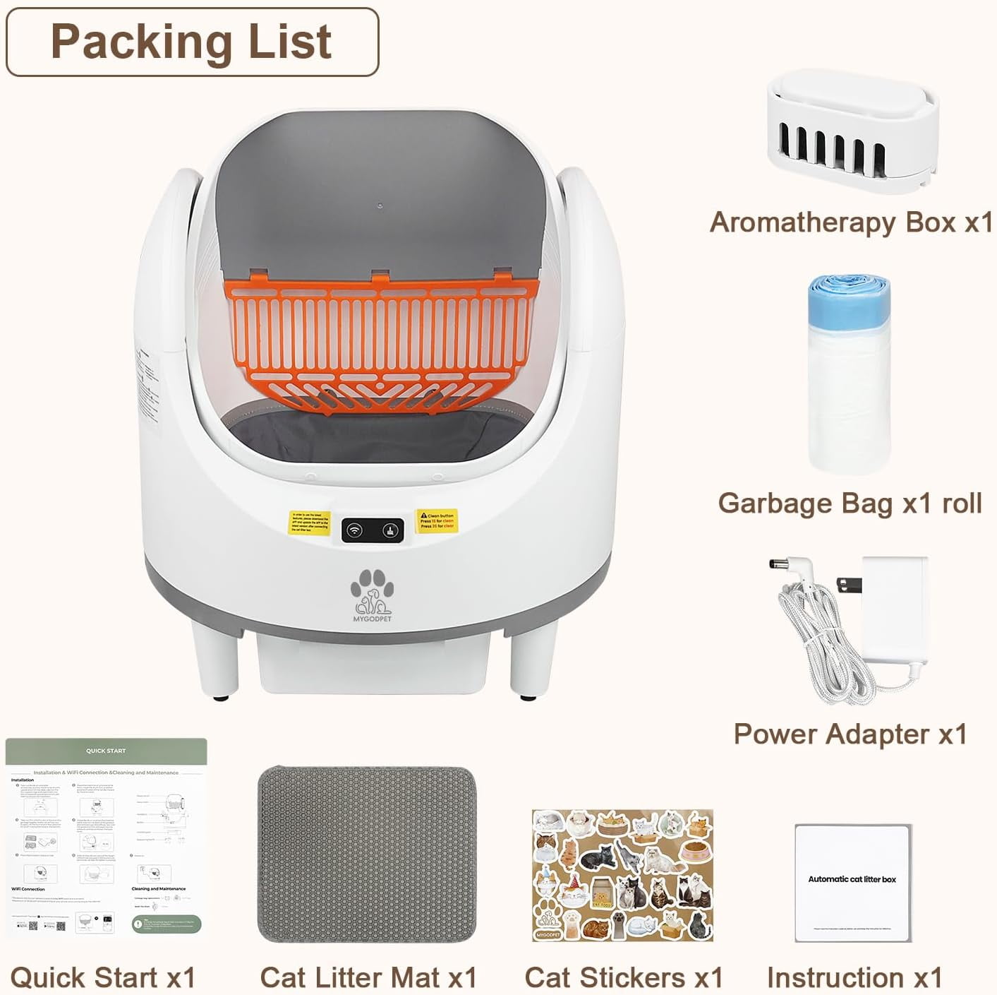 Self Cleaning Cat Litter Box, Open-Top Automatic Cat Litter Box for Multiple Cats, with Safety Protection, Smart App Control, Removable Washable Liner