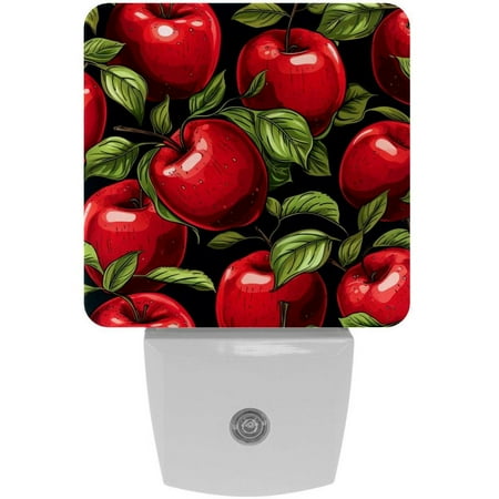 

Red Fruits with Leaves LED Night Lights Dusk To Dawn Smart Sensor 0.5W Plug-In Night Lights Lamp For Bedroom Bathroom Kitchen Hallway Stairs 2Pack