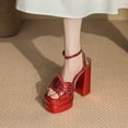 thumbnail image 2 of SACFOF Chunky Platform Heels for Women Open Toe Bow Heels with Ankle Strap Wedding Party Office Summer Sandals, 2 of 6