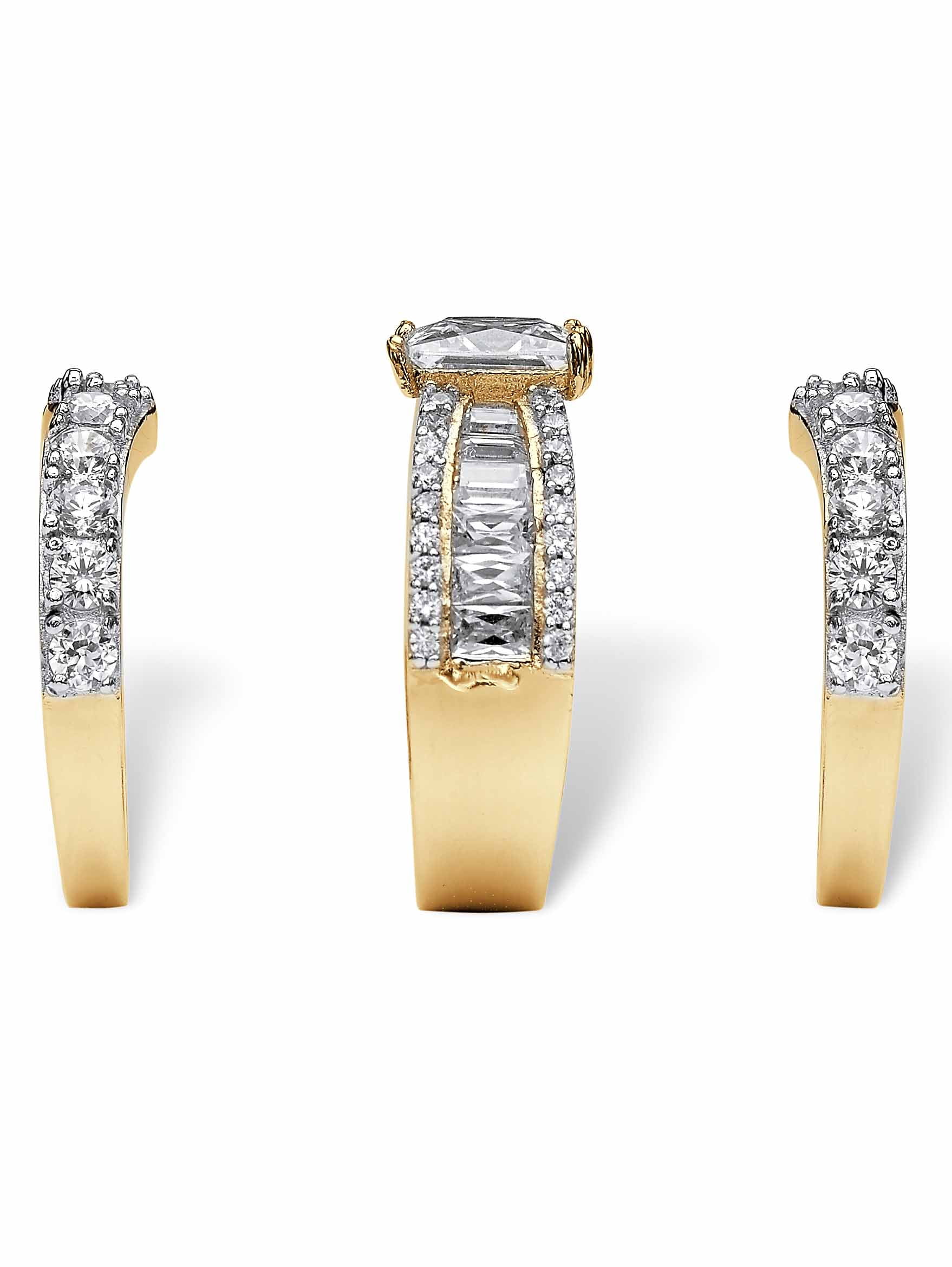 PalmBeach Jewelry Princess-Cut Cubic Zirconia 3-Piece Bridal Ring Set 4.48 TCW in Yellow Gold-Plated or Platinum-Plated Sterling Silver