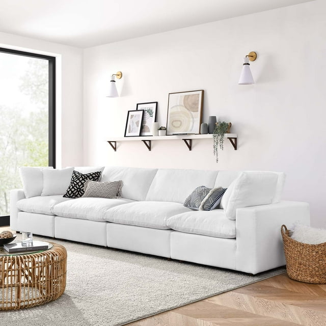 Modway Commix Ensemble de Canapé Sectionnel 4 Pcs Surrempli Garni de Duvet en Blanc Pur