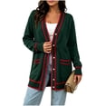 thumbnail image 3 of Tqcoqu Plus Size Button Front Cardigan for Women, Contrast Trim Loose Fit Long Sleeve Knit V Neck Sweater Coat with Pockets, 3 of 6