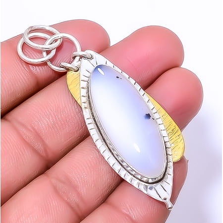Dendritic Opal - Brazil Gemstone 925 Sterling Silver Two Tone Pendant 2.54" A315, Beautiful Jewelry For Woman, New Year Sale, Valentin's Day Gift