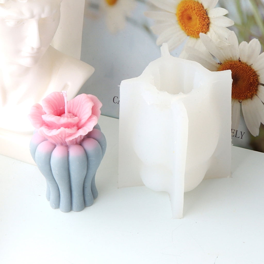 FENOHREFE 3D Silicone Mould Flower Vase Shape Scented Candle Mold Epoxy Resin Molds for Ornament Aromatherapys Crafting Moulds