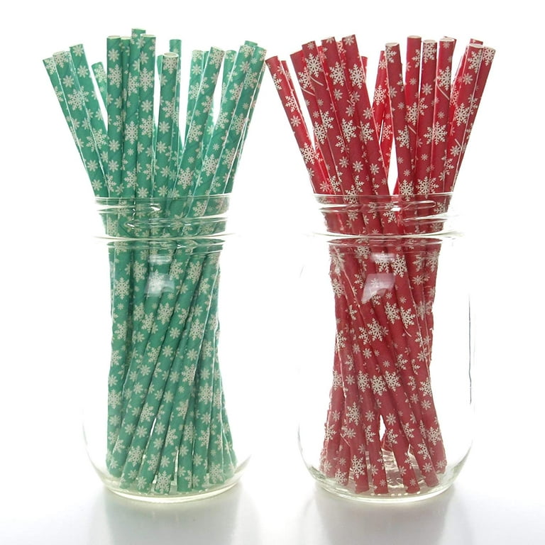 Christmas Snowflake Party Straws (50 Pack) - Winter Holiday Party Supplies,  Snowflakes Paper Straws, Snowman / Red & Green Frozen Party Decorations