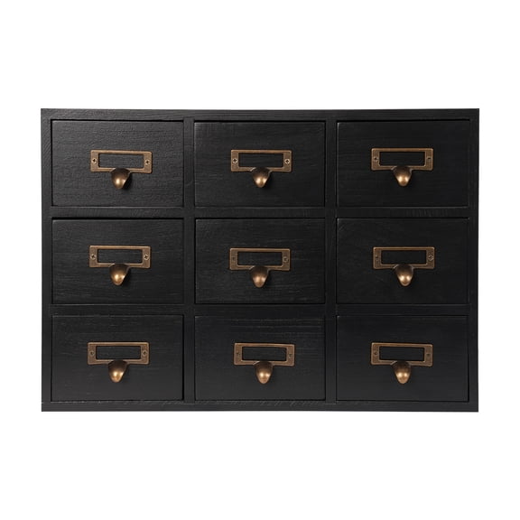 3 Tier 9-Drawer Wooden Storage Cabinet Home Office Tabletop Organizer Box with Tag Slot