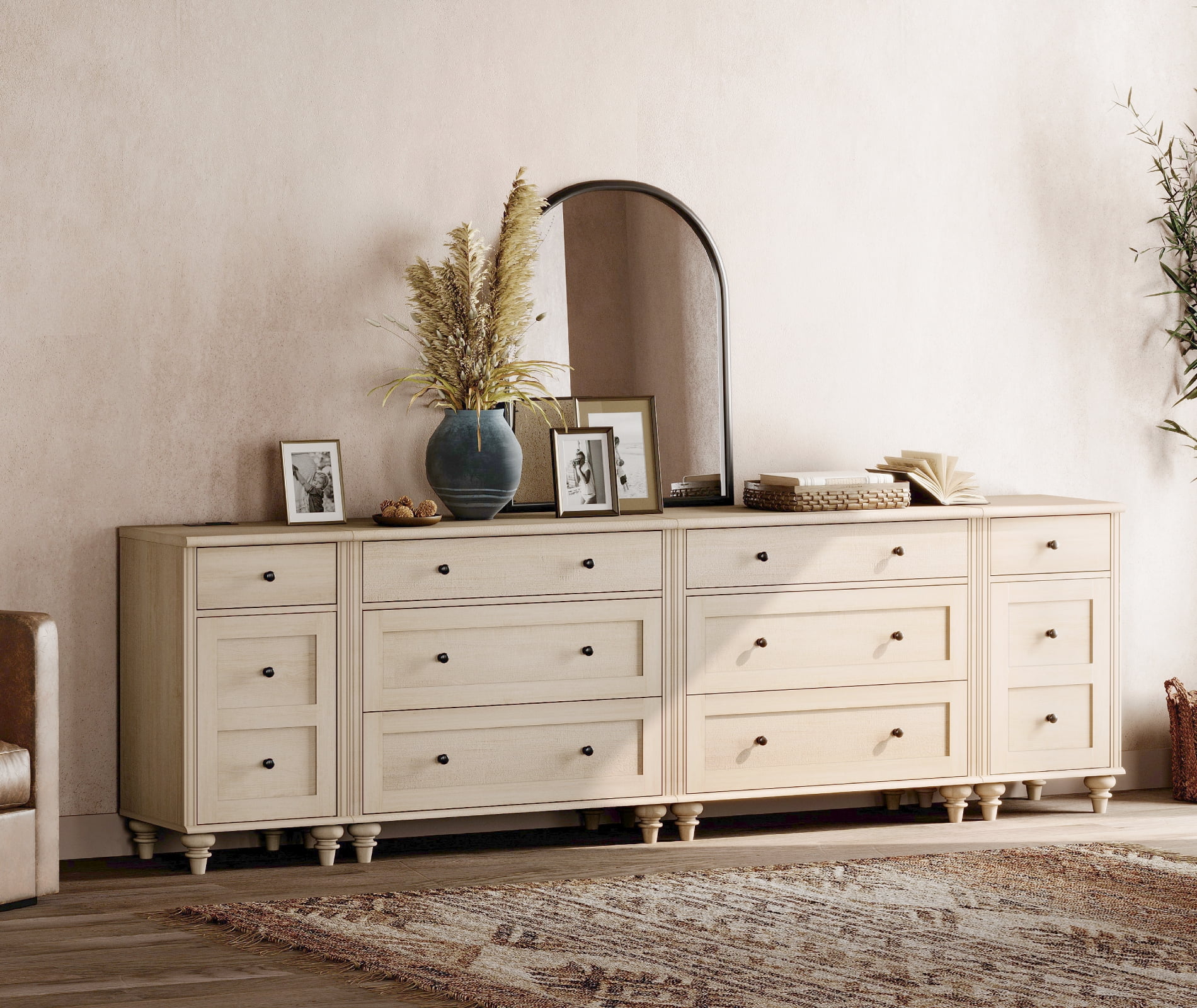 WAMPAT Dresser for Bedroom with 8 Drawers and 2 Storages, Dresser with Charging Station for Living Room, Dressers with Wide 3 Chest of Drawers, for Hallway, Beige