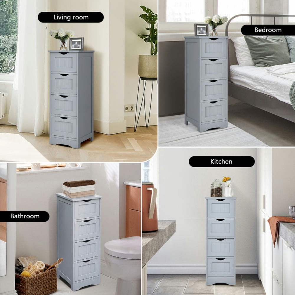 Finihen Storage Cabinet, Floor Cabinet, Floor Wooden Free Standing Storage Side Organizer for Bathroom, Living Room, Bedroom, Kitchen, for Bathroom, Living Room, Bedroom, Gray