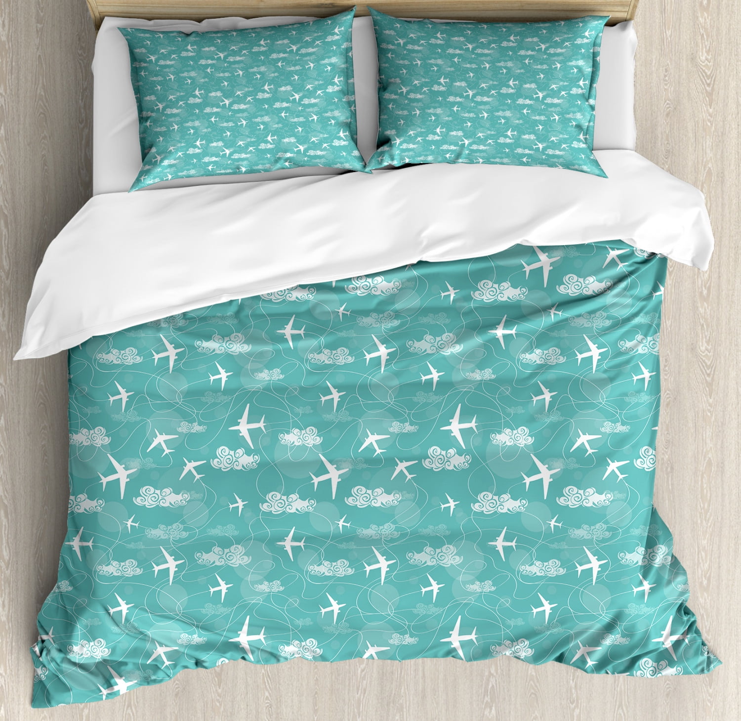 Airplane Duvet Cover Set, Disoriented Flying Jets in Clear Sky with
