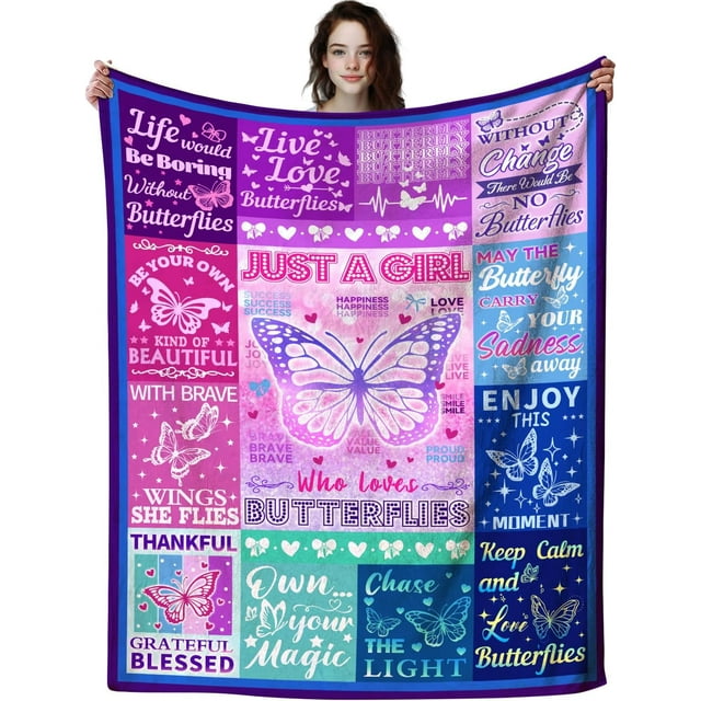 Couverture Papillon pour Femmes, Violet, 50"x40 Pouces, Amateurs de Papillons, Jeté