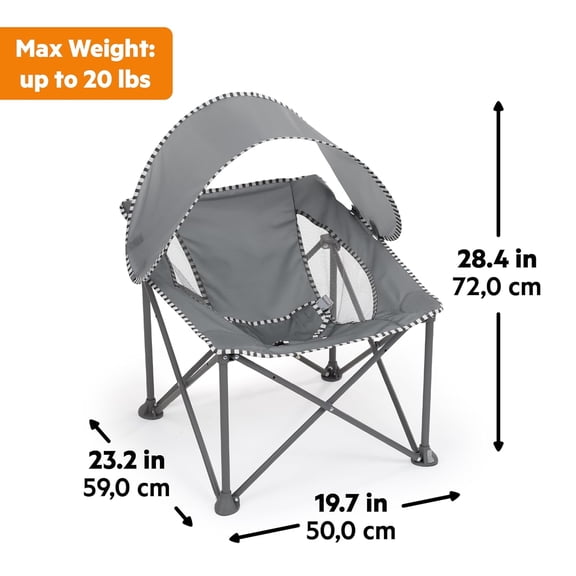 Pop 'N Chill Travel Seat, Indoor/Outdoor Use, Infant Seat with UPF 50+ Canopy, Grey, Ages 0-6 Months