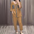 thumbnail image 2 of LYXSSBYX 2 Piece Outfit for Women Fall Women's Casual and Fashionable Solid Color Double Pocket Button Up Five Quarter Sleeve Top and Pants Set, 2 of 6