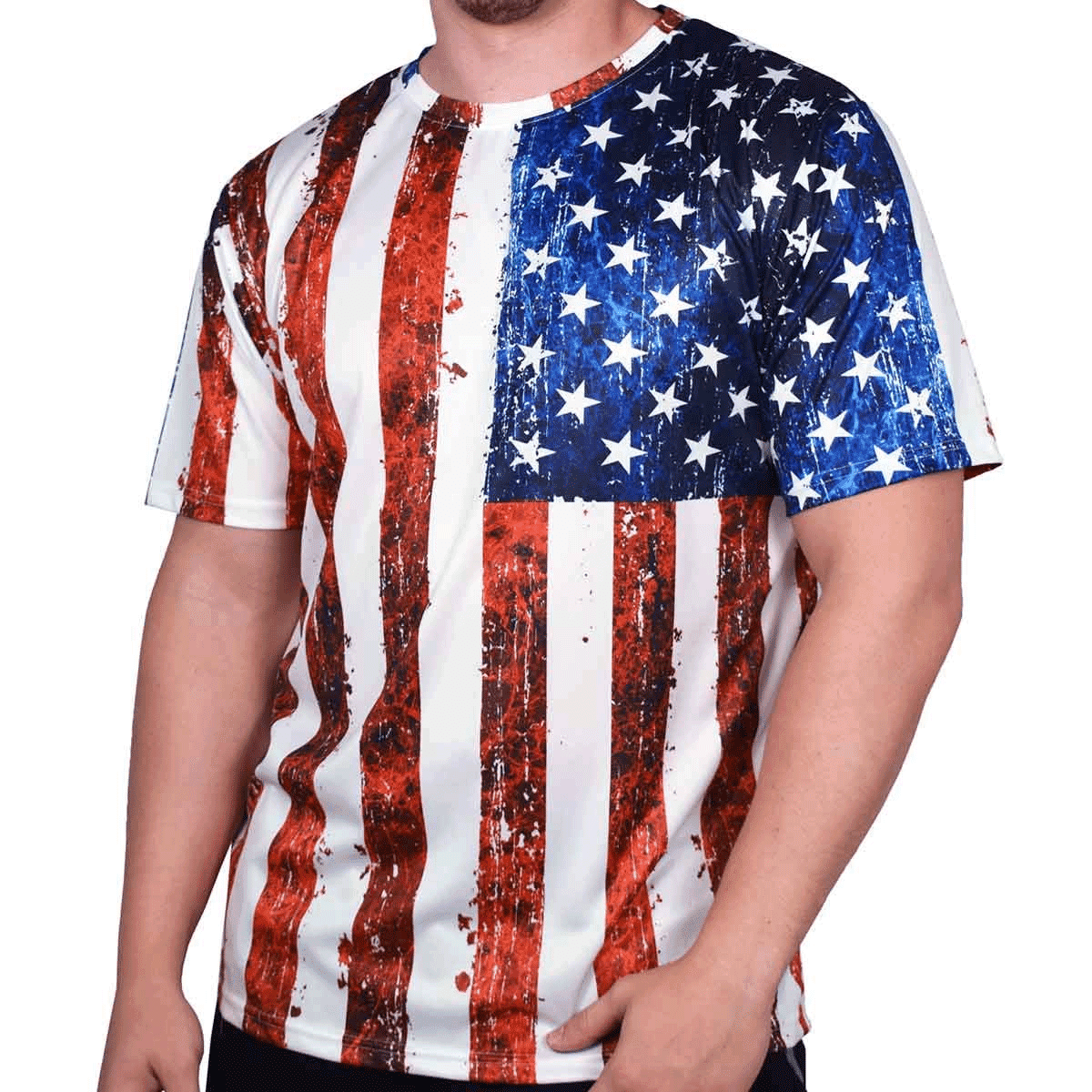 Mens Crew Neck Sublimation American Flag Print T Shirt Available In 5