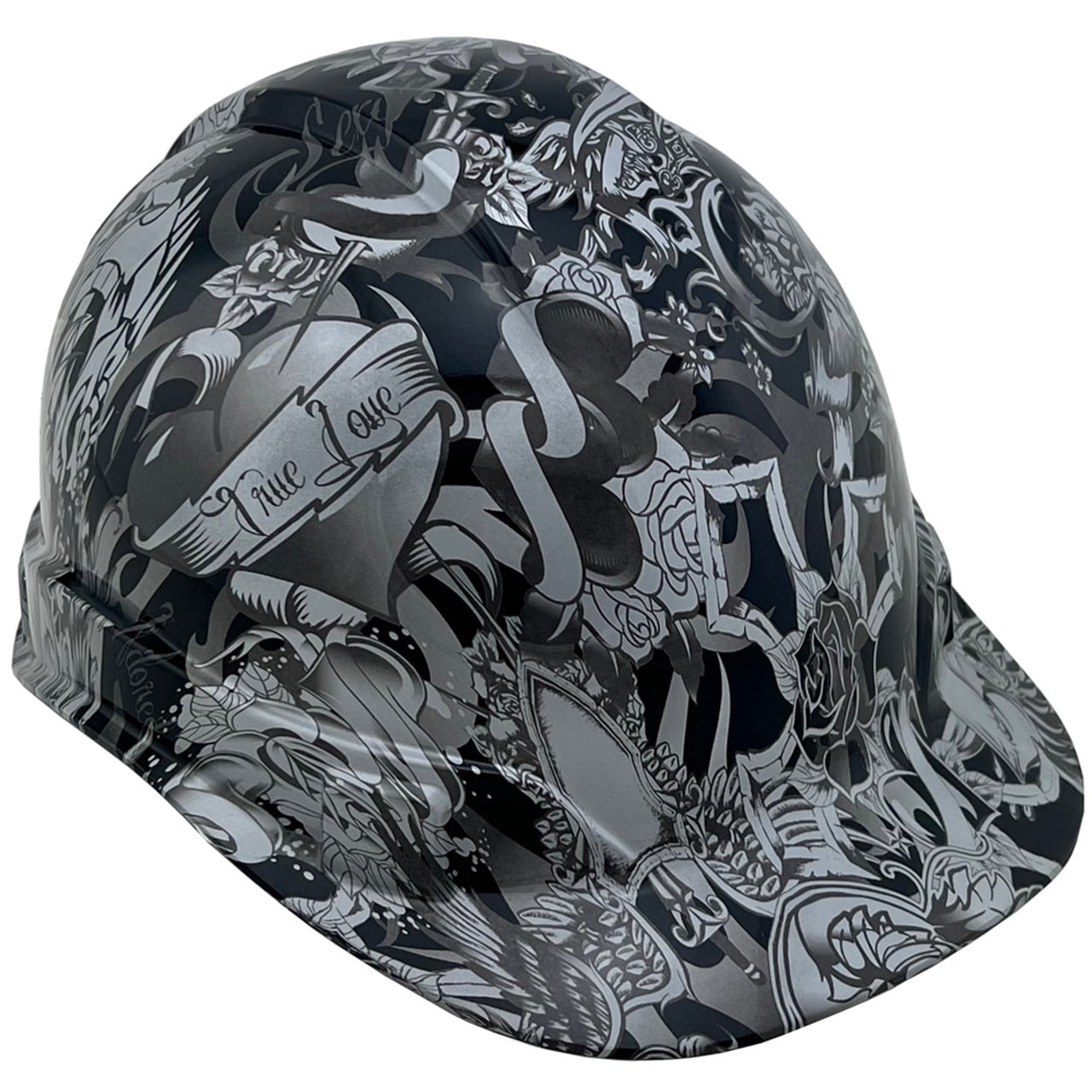 Tattoo Silver Hydro Dipped Hard Hats Cap Style with 4 Pt Suspension