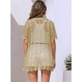 thumbnail image 4 of DARING DIVA Women's Button Down Short Sleeve Crochet Hollow Out Beach Cover Up S Khaki, 4 of 6