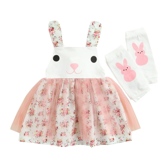 ITFABS Robe Fille Cache-Jambes Imprimé Lapin Dessin Animé Fleurs Maille Fil Ourlet Ample Robe Décontractée Mignonne